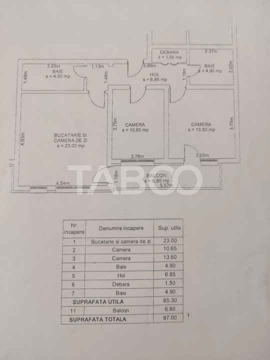 Apartament decomandat 65 mpu 3 camere 2 bai balcon parcare Selimbar 