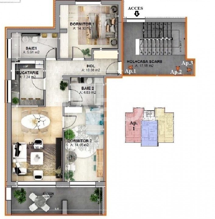 COMISION 0-Apartament la cheie cu 3 camere 2 bai balcon si parcare